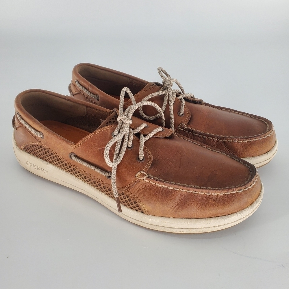 Sperry tan leather slip on driver boat shoe men's size 13
